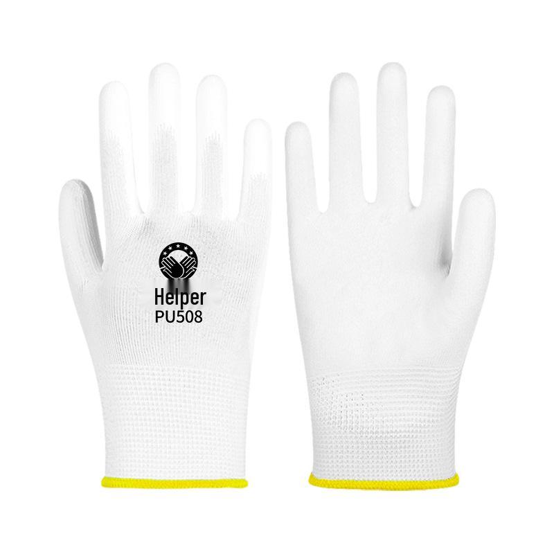 Λευκά Γάντια Παλάμης με Αντιστατική Επικάλυψη PU, Χωρίς Σκόνη, Προστασία Δακτύλων με Χρωματιστή Λωρίδα