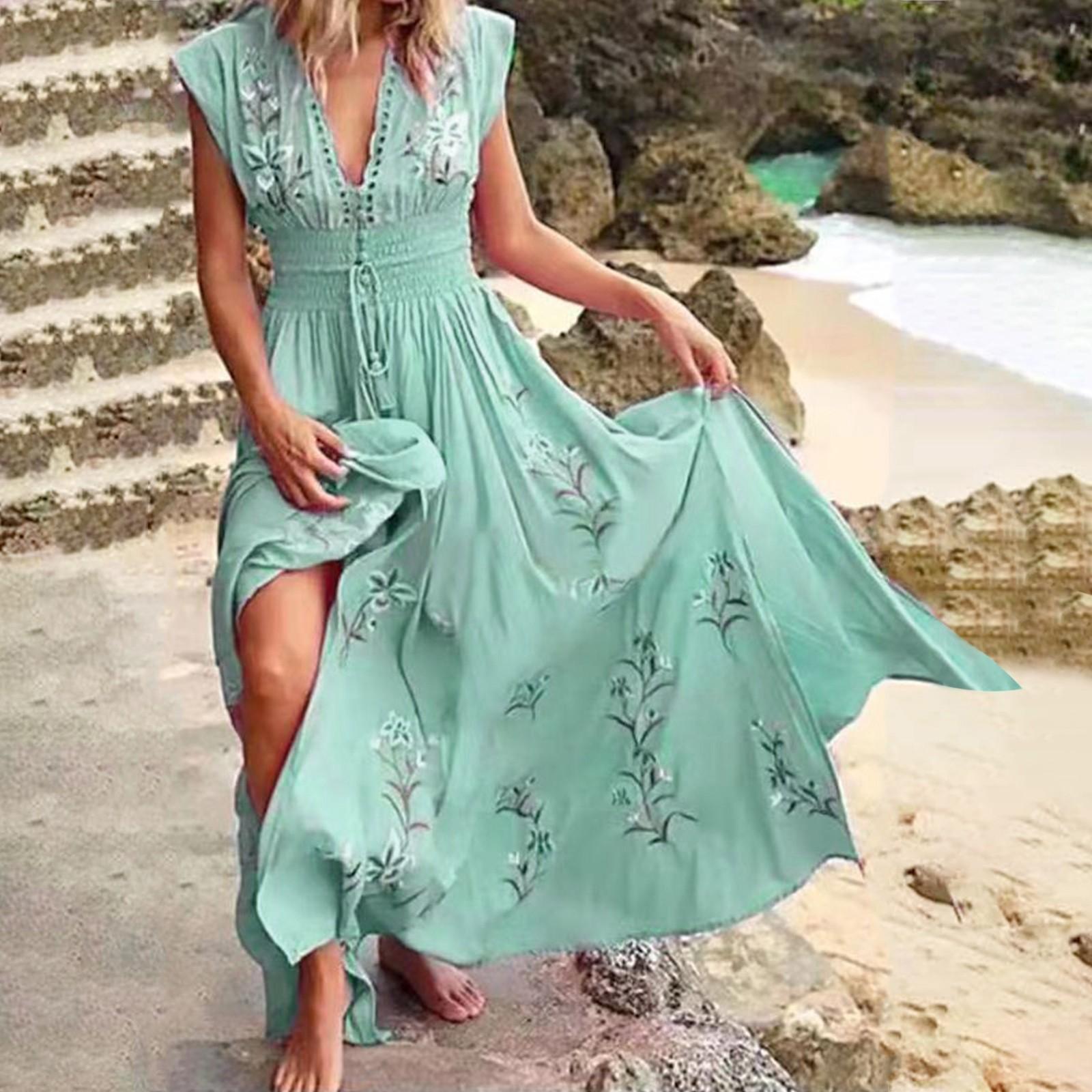 

Женское модное новое летнее платье с v-образным вырезом на талии и французским пляжным принтом с короткими рукавами XL