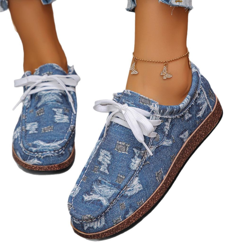 2025 Large Size Front Lace-up Low-top Shallow-mouth Single Shoes Flat-soled Spring and Autumn New Casual Single Shoes Canvas Shoes