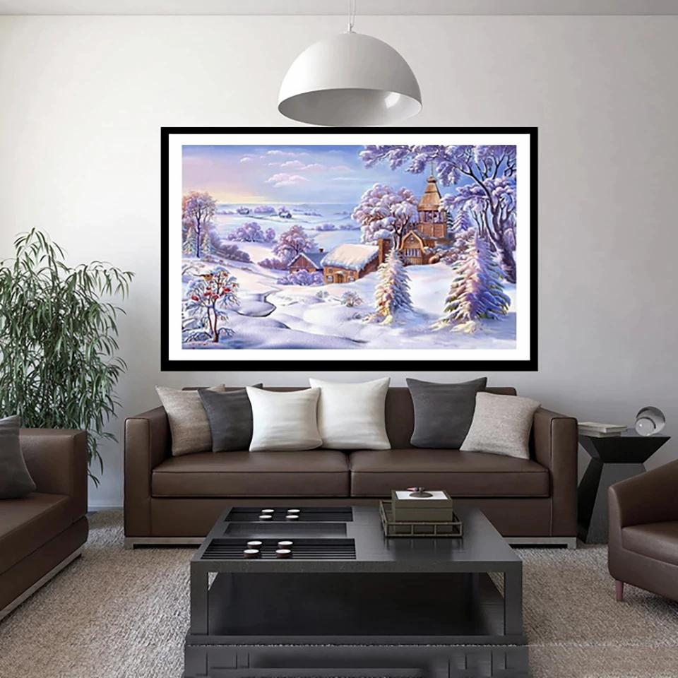 5D-Diamantgemälde zum Selbermachen, Winter-Schnee-Landschaft, volles Quadrat, Diamant-Handwerk, Heimdekoration, Geschenk, Kreuzstich-Set, Mosaik-Muster