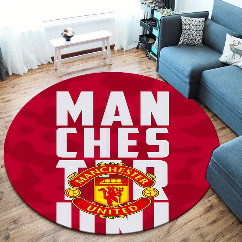 Manchester United F Round Area Rug,Carpet Rug for Living Room Bedroom Sofa Playroom Decor,Non-slip Floor Mat
