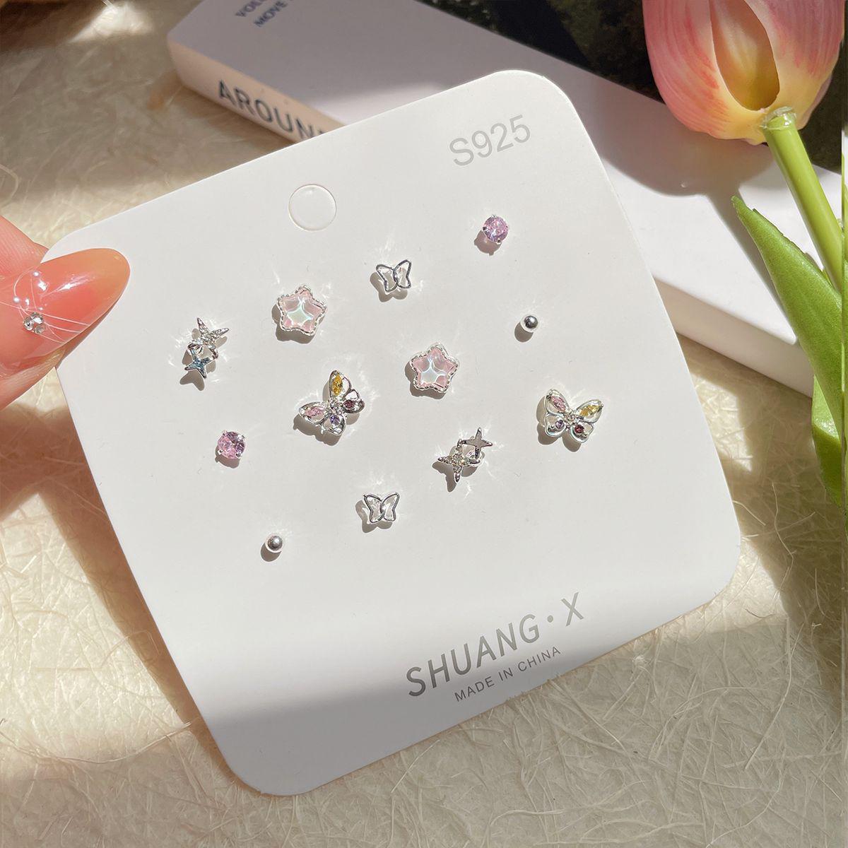 

Элегантные серьги-бабочки с цветами: Набор из 6 серебряных игл для женщин