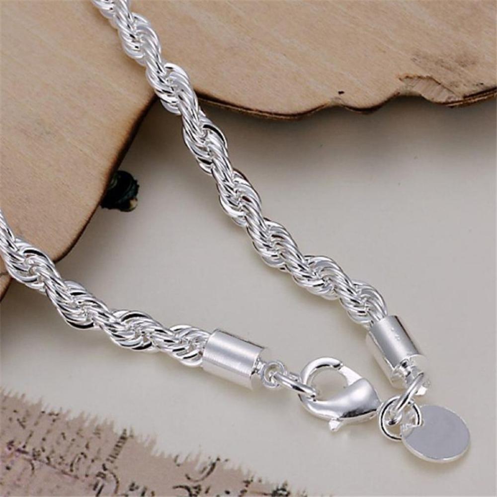SUMENG 2024 New 4mm Silver Color Chain Male Twisted Rope Bracelet High Top Quality Fashion Jewelry For Women Men Gifts