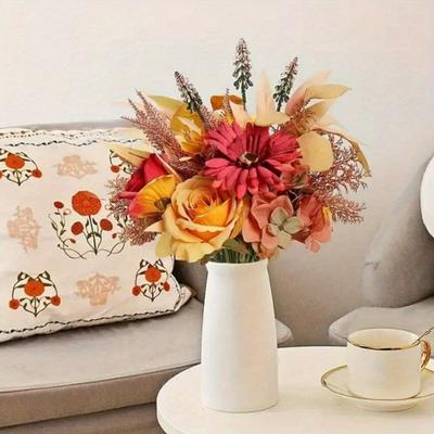 2 Bunches Wedding Bride Bouquets Artificial Fall Flowers Bouquet Faux Silk Flowers Floral Arrangements Fake Flower Fall Festivals Home Yard Decor