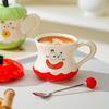 Funny Expression Apple Core Drinking Cup with Lid Spoon Souvenir Ceramic Mug Fruit Couple Cup