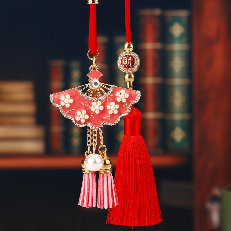 Flower fan, car pendant, rearview mirror pendant, safety and wealth decoration, car interior charm, car pendant