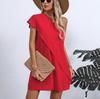 Spring Summer Women Loose Slanted Shoulder Single Sleeve Dresses High Waist Loose Solid Color Sleeveless Mid Length Fake Two Dress S-XL