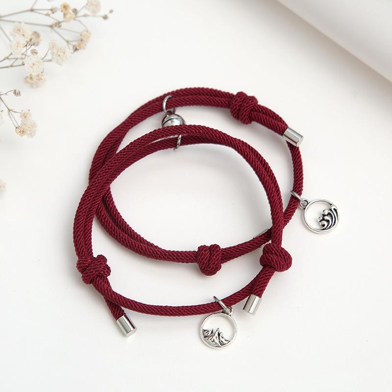 2pcs Mountain Alliance Each Other Couple Red Rope Bracelets a Pair of Magnet Stone Girlfriends Gift Braided Rope Jewelry