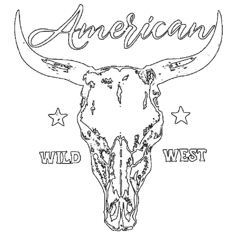 Camiseta do Velho Oeste Americano Caveira de Touro Negra e Estrelas Estampa Streetwear Casual para Homens e Mulheres