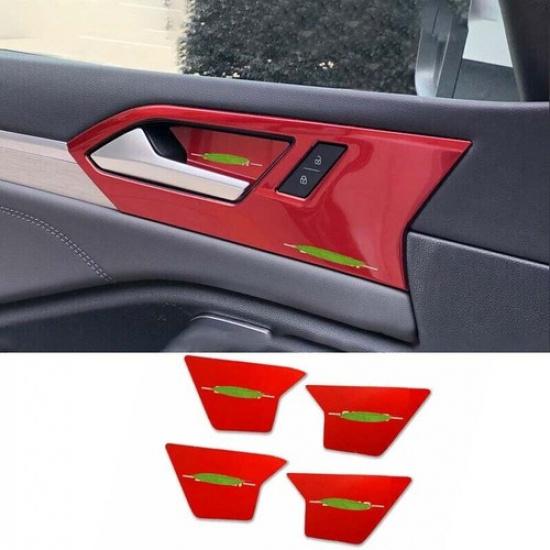 4PCS Red Steel Cover Trim Inner Door Bowl Fit For Volkswagen Jetta Mk7 2019-2022