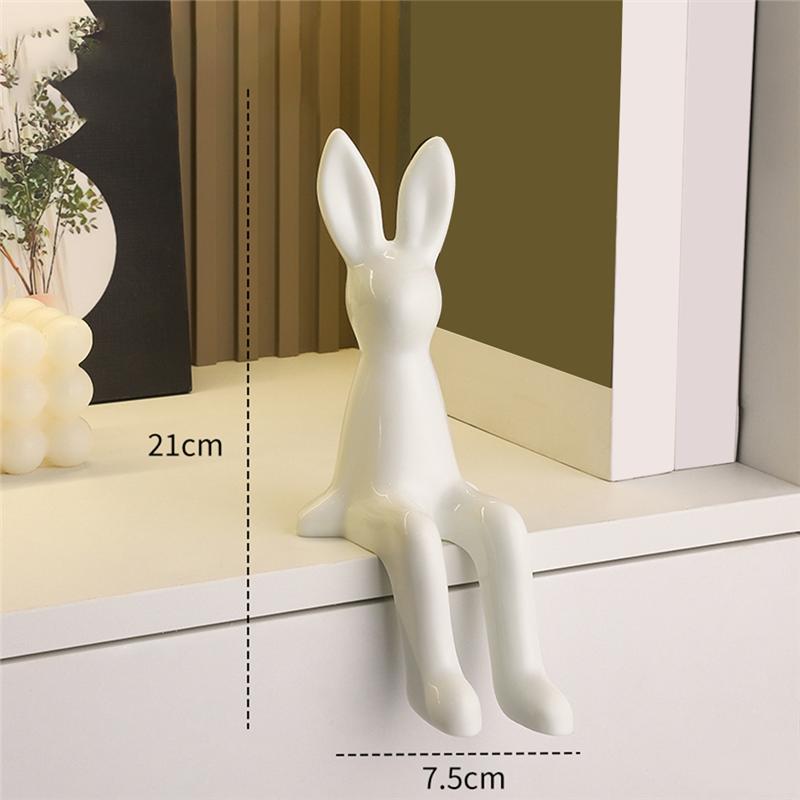 A03F-Statua Figurine Coniglietto Carina Con Orecchie Lunghe Seduta Decorazione Decorazione Stanza Per Scrivania Libreria Regalo Per Amici