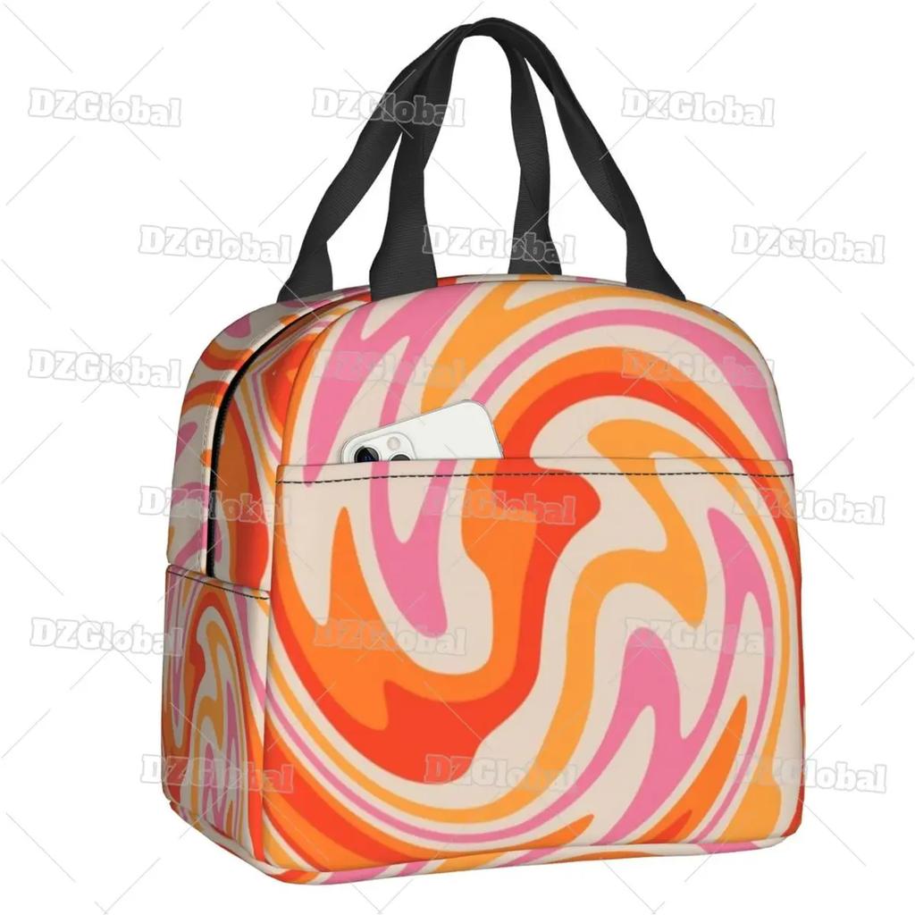 Liquid Swirl Abstract Pattern In Sage Green Insulated Lunch Bag Geometric Art Cooler Thermal Bento Box For Women Kids Food Bags
