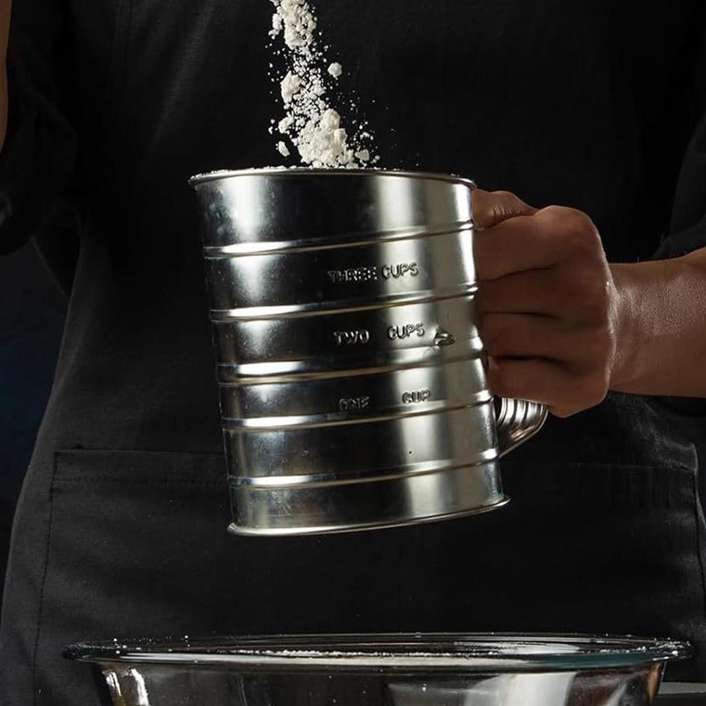 Flour Sifter Rotary Hand Crank Flour Duster Dishwasher Safe Kitchen Sifting Tool Powdered Sugar Shaker for Pastries Pies Cakes