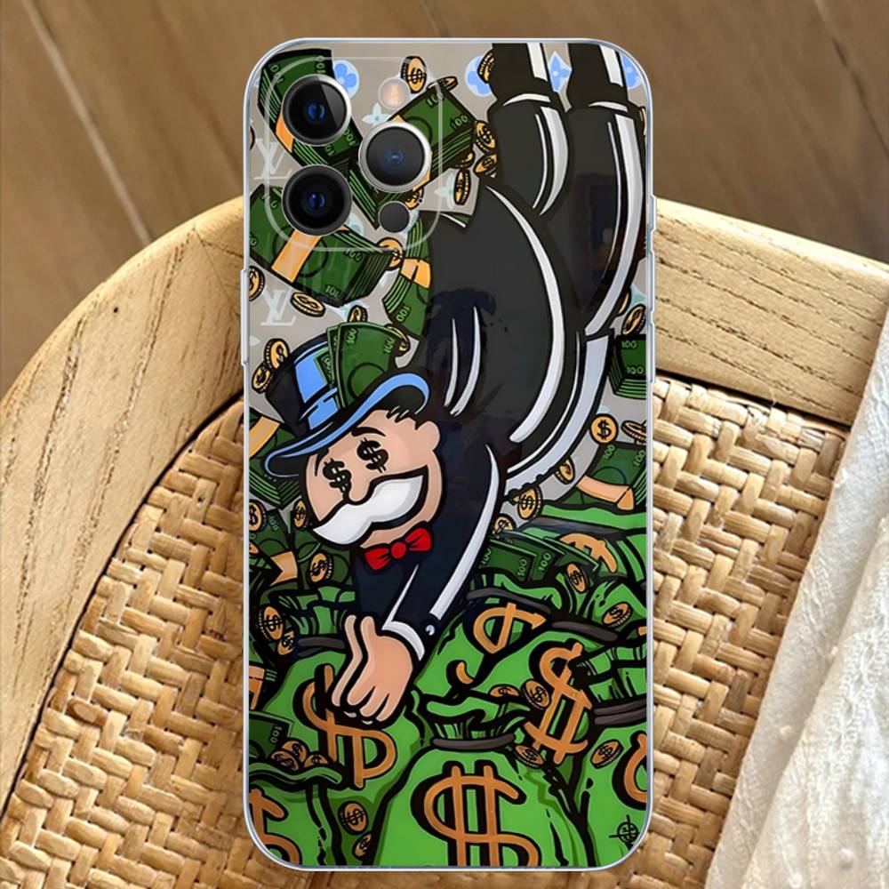 Trend Cartoon Dollar Alec Monopoly Transparent TPU Phone Case for iPhone 17 11 12 13 14 15 16 Pro Max 16 Plus Cover