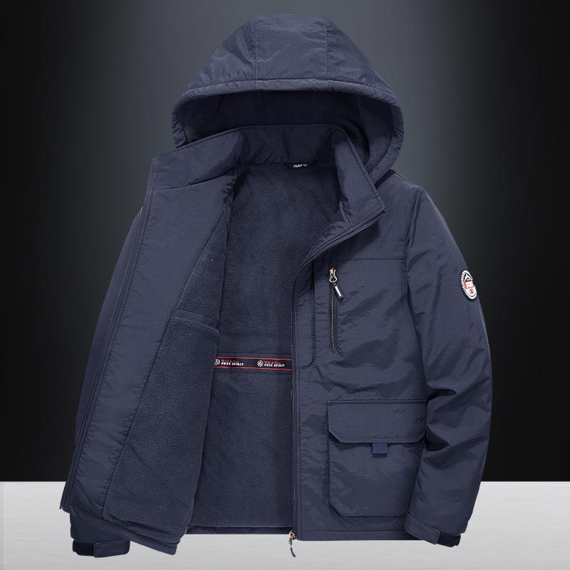 

Мужская хлопковая куртка на флисовой подкладке: Теплая верхняя одежда для осени и зимы XL темно-синий