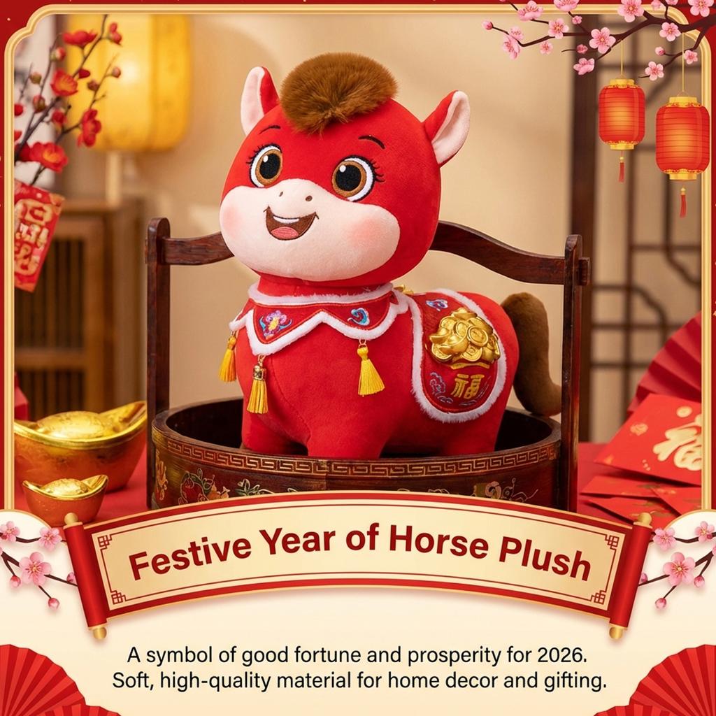 20cm Soft Stuffed Horse Plush Toy Cute Red New Year Decor Doll Gift For Friend Family