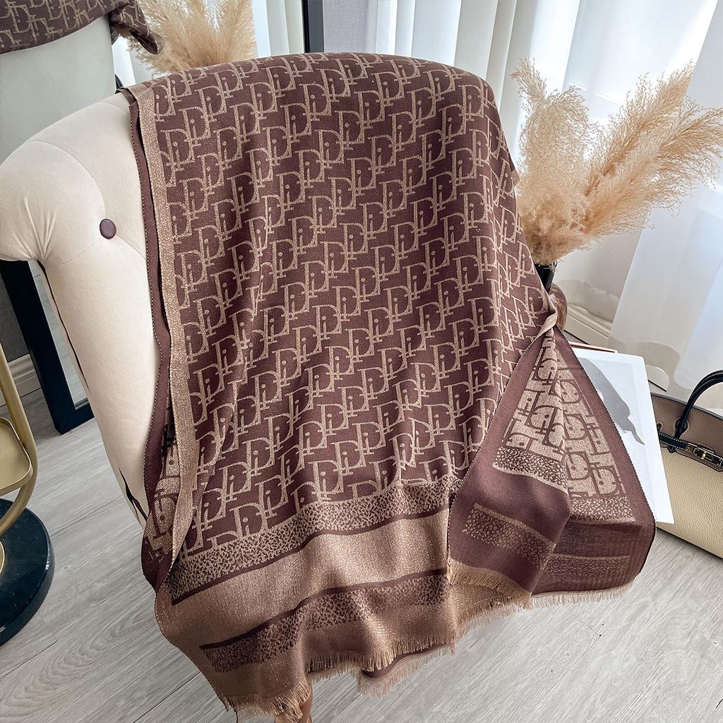 Internet Celebrity Live Broadcast Popular Scarf Women'S Warm Scarf Shawl Double-Sided Gold Thread Silk Scarf Women'S Outer Scarf Fashion