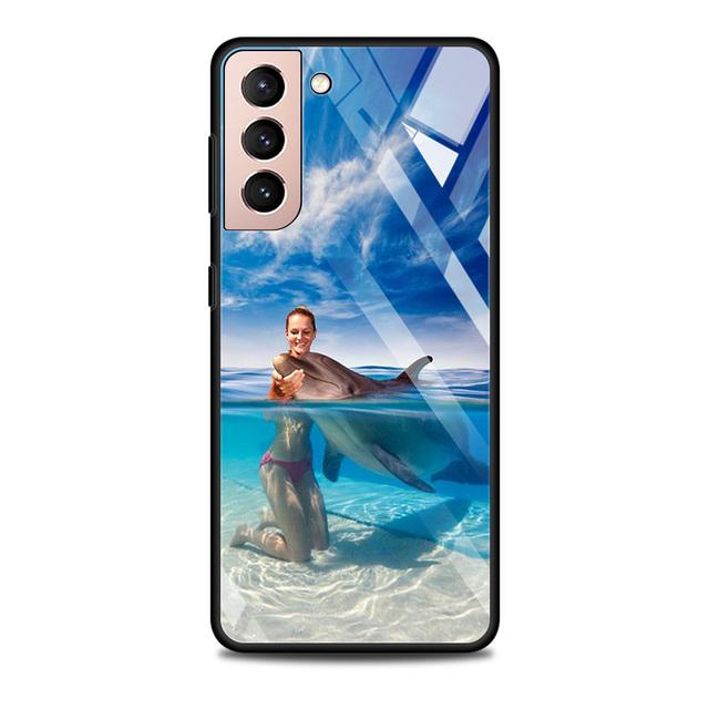 Blue Sea Animal Cute Dolphin Glass Case For Samsung Galaxy S21 S20 Ultra S10 Plus Lite S20fe 5g S10e S9 S8 Bumper Cover Funda