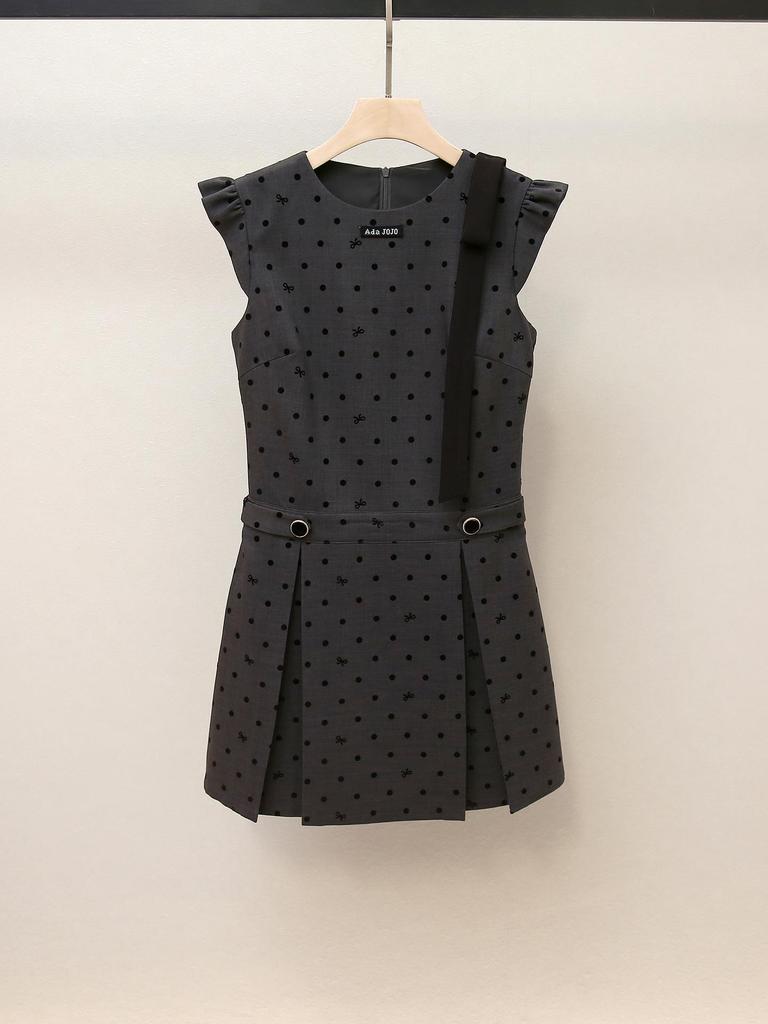 High-End Women's Autumn Polka Dot Dress with Ruffle Sleeves and Bow