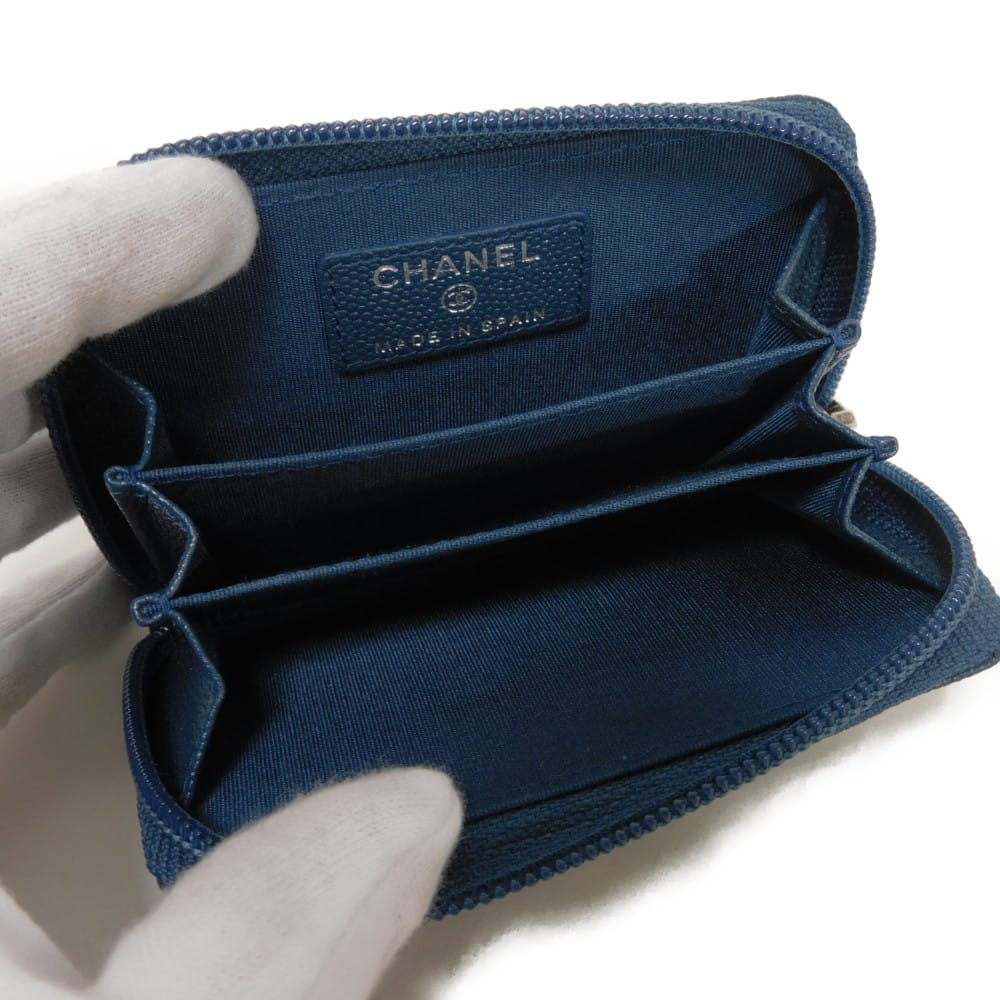 Used 10097 COCO Button Coin Purse A84061 7943 Excellent Condition CC Mark Zip Around 22nd Series COCO Mark Caviar Skin