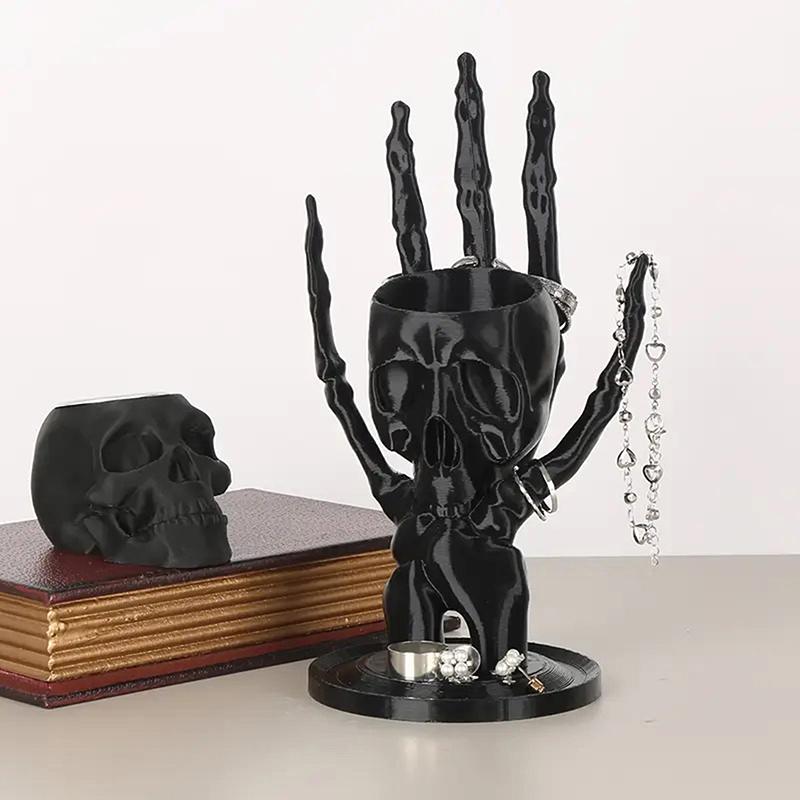 Gothic Skeleton Hand Jewelry Stand Black Plastic Necklace Earring Organizer Monster Hand Jewelry Display Tray Retro Home Decor