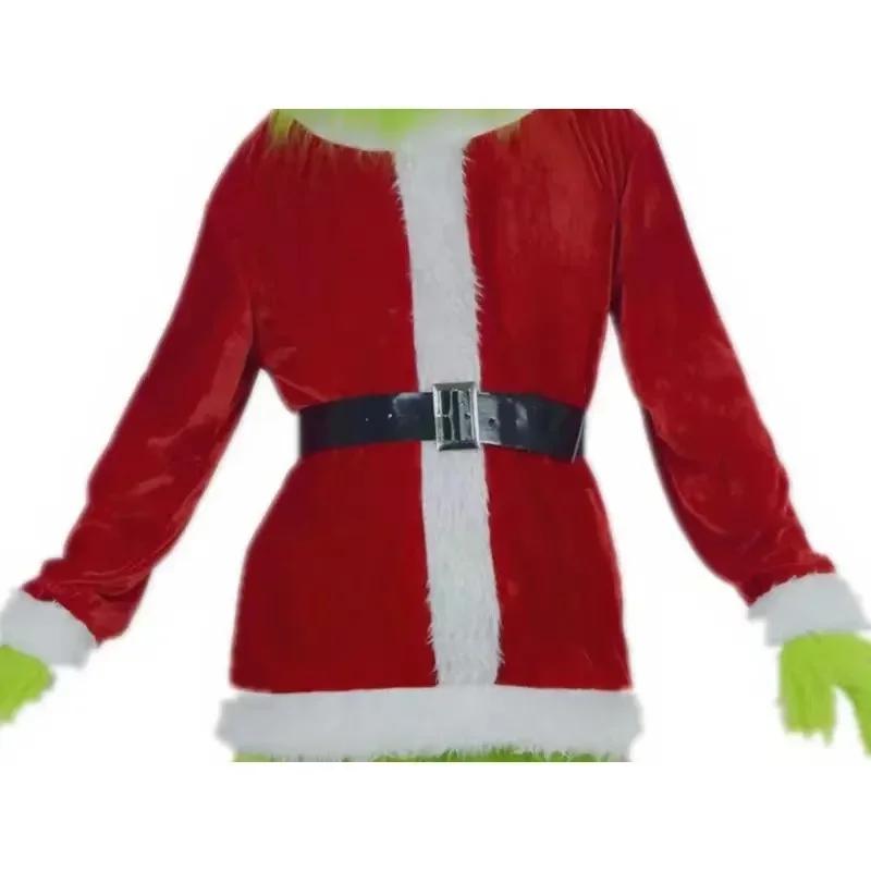 New Christmas Costume Cosplay Clothes Dress Up Santa Claus Weird Green Haired Monster Grinch Party Performance Costume