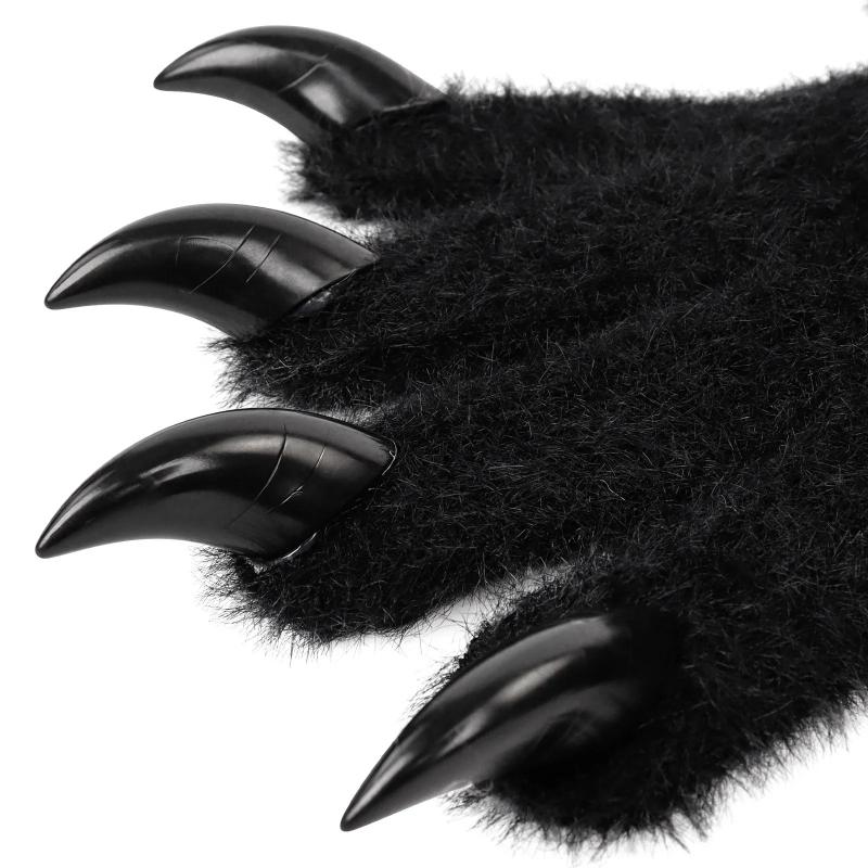 1 Halloween solid color plush long glove with long nails and animal claws, Halloween cosplay ghost claw prop