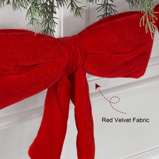 Yousheng 6Pcs Red Velvet Bow Tie Wreath Bowknot Garland Christmas Decor Home Entryway Indoor Holiday Decoration with Ropes