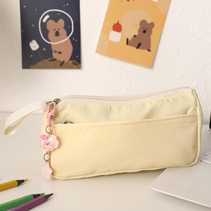 1Pcs Simple Solid Color Pen Bag Large Capacity Handheld Design Stationery Bag Double Layers Stationery Organizer Students
