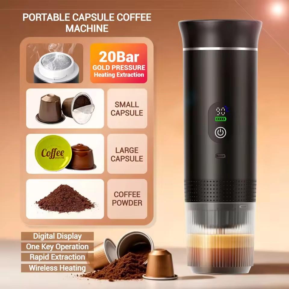 2025 m. patobulintas USB automobilinis ir lauko nešiojamas mini espreso aparatas - belaidis šildomas slėginis kapsulinis kavos virimo aparatas