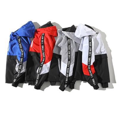 Patchwork Color Block Pullover Hooded Jackets Autumn Zipper Tracksuit Casual Jacket Coats