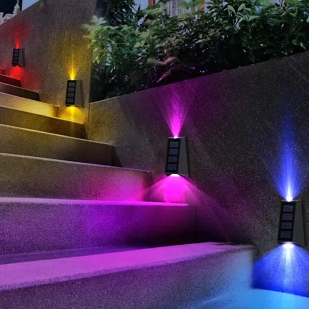 4Pcs Solar Wall Lights Outdoor Garden Decoration Home Lamp Double Color Waterproof Up Down Solar Light Up All Day for Fence Patio
