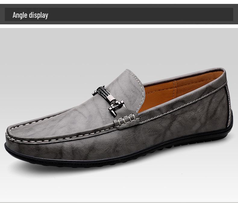 Men's Casual Leather Slip-On Loafers - Low-Top Spring Driving Shoes with Cowhide Upper