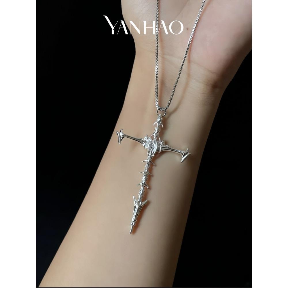 

Minimalist Silver Bone Cross Pendant Necklace for Women with Trendy Cold Style Other