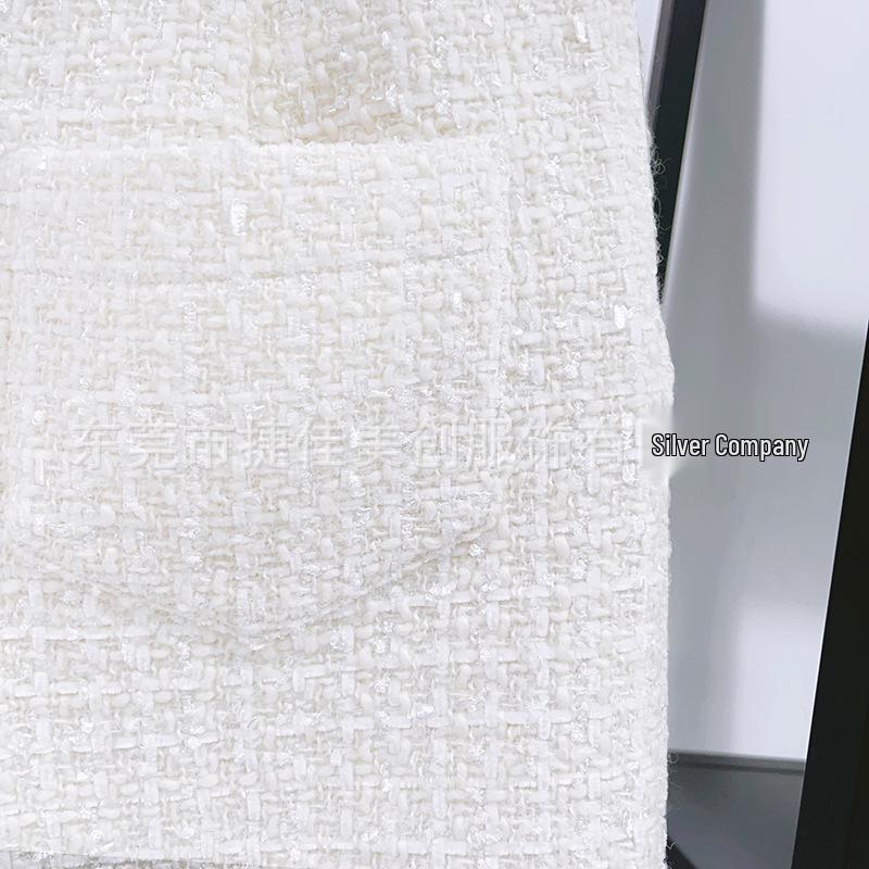 French-Style Early Spring Pearl Tweed Suit: Round Neck Jacket & Wide-Leg Pants (2026 Collection)