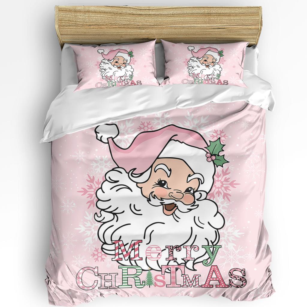 Christmas Snowman Pink Christmas Tree 3pcs Bedding Set For Double Bed Home Textile Duvet Cover Quilt Cover Pillowcase