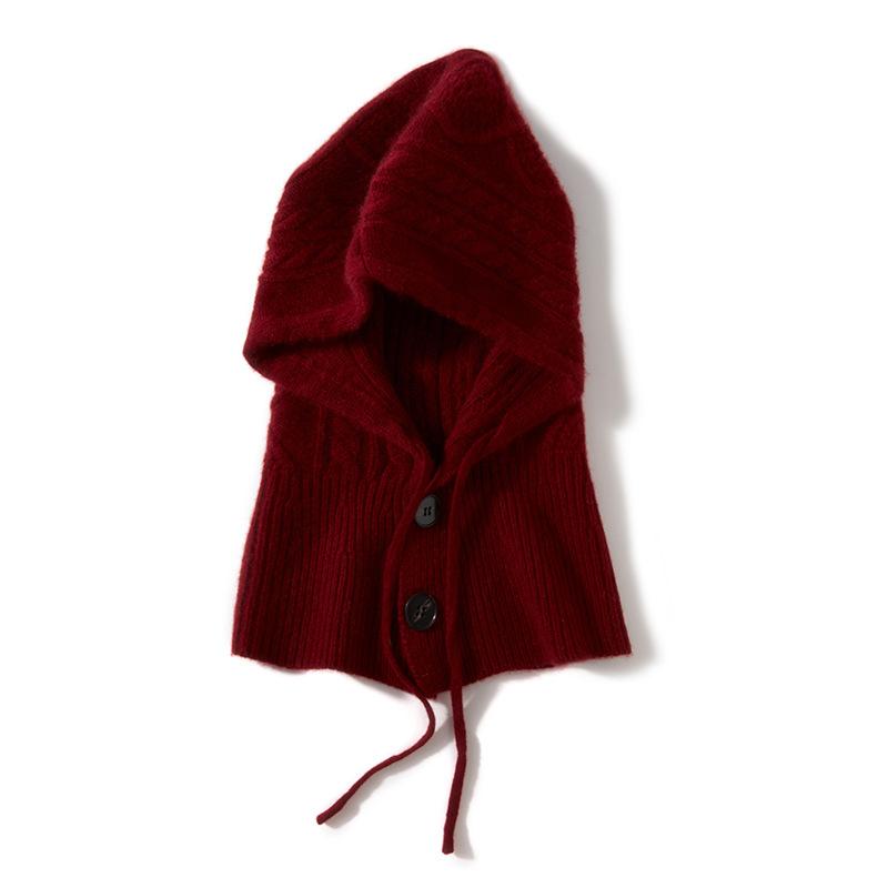 Soft and Glutinous Cashmere Autumn and Winter New Women's Casual Ear Protecting Neck Cap Knitted Warm Button Up Drawstring Hat