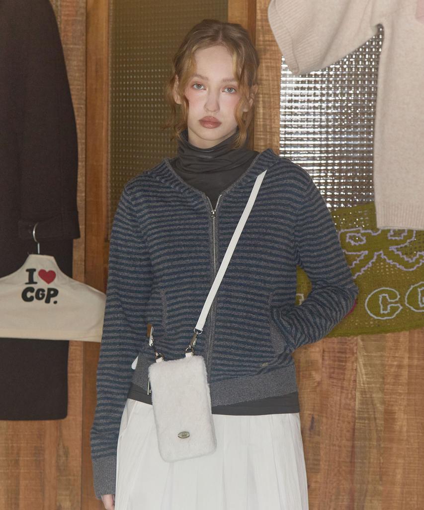 CGP (Women) Striped Knit Zip-Up_Charcoal