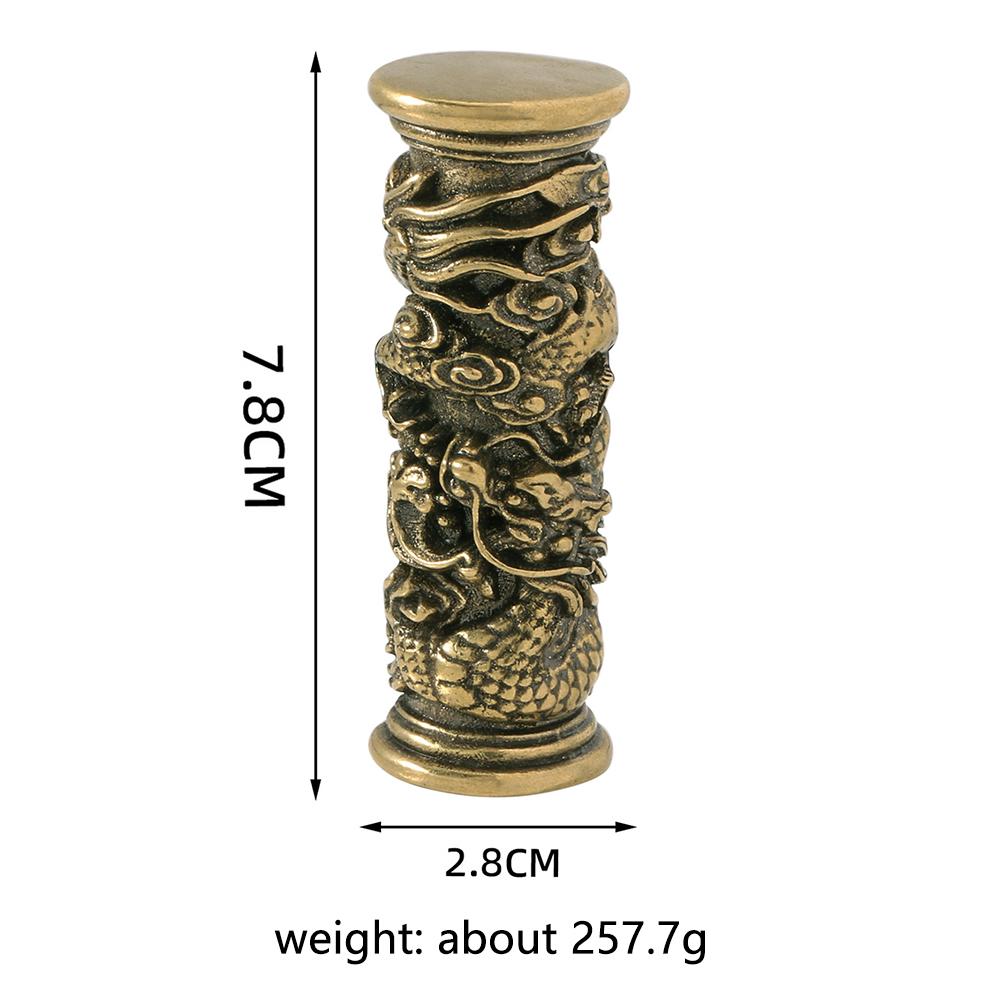 Brass Dragon Pillar Statue Chinese Retro Decor Hand-Carved Auspicious Clouds&Dragon Relief Mini Sculpture for Home Office
