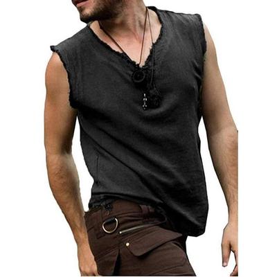 Mode Été Homme T-Shirt Décontracté Sans Manches Gilet Col V Renaissance Pirate Gilet Coupe Ample Rétro Viking Pull Haut Cosplay Sport Débardeurs