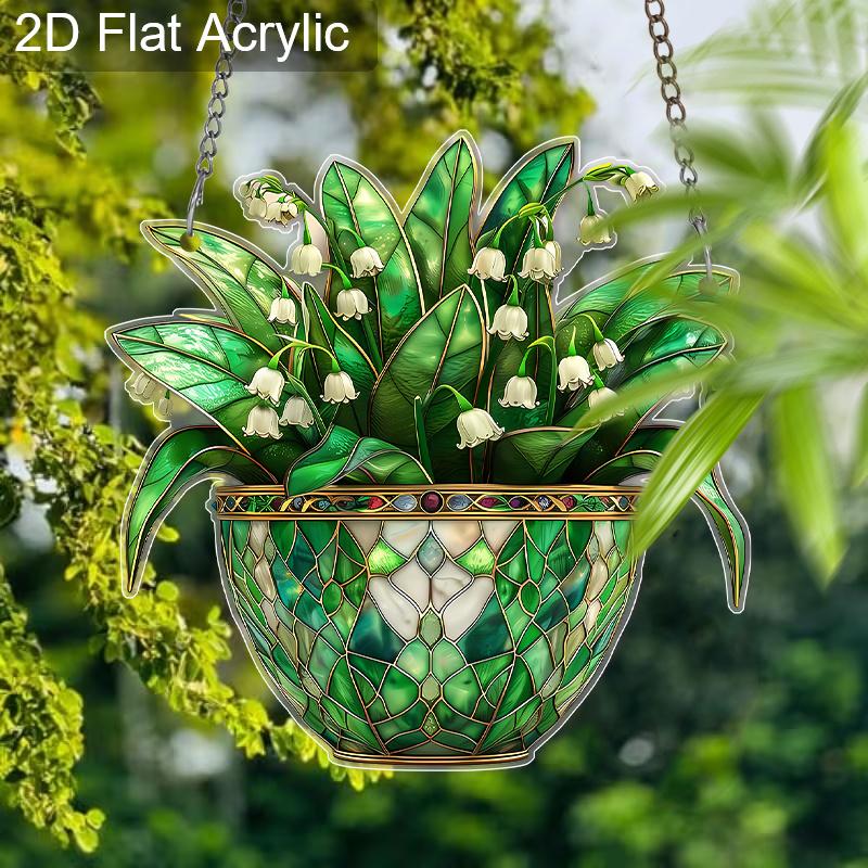 Acrylic Lily of the Valley Potted Plant Suncatcher Stained Glass Effect Window Hanging Ornament Flower Lover Gifts