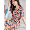 Women's Mulberry Silk Printed Drawstring Midi Dress