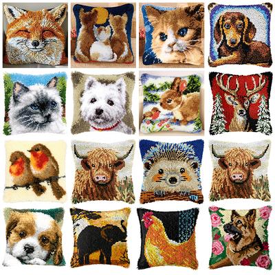 Dog Cat Cross Stitch Needlework Set Diy Animals Latch Hook Kits Smyrna Pillowcase Knot Pillow Mat Crocheting Cushion Pillow Deco 
