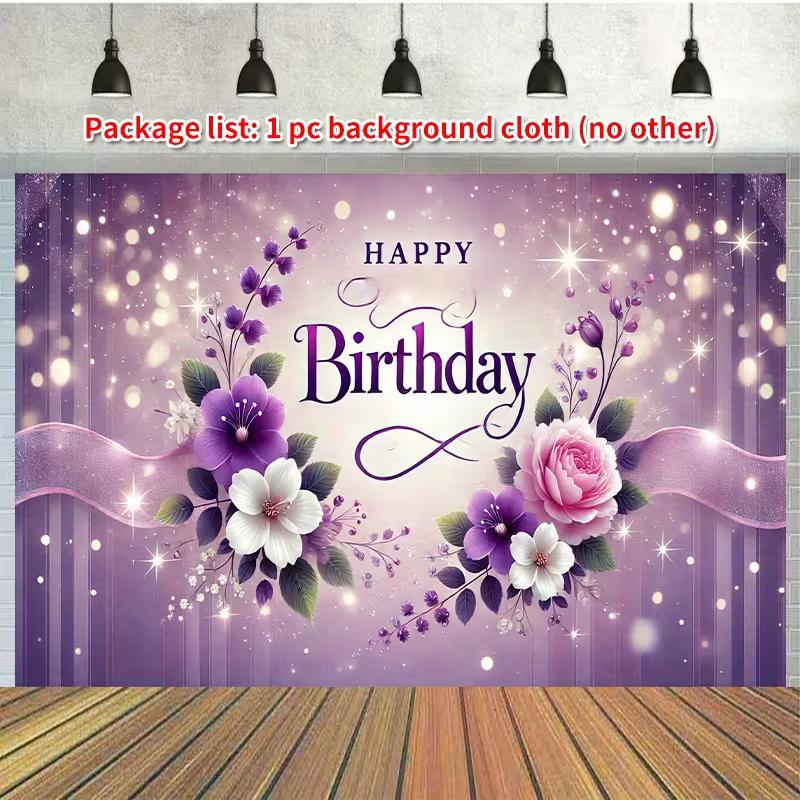 2D Large Purple Birthday Banner Yard Sign Glitter Flower Outdoor Birthday Party Supplies