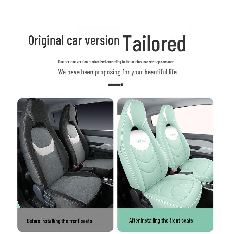 QQ Ice Cream Car Seat Cushion: Full Coverage Cartoon Leather Seat Cover for All Seasons