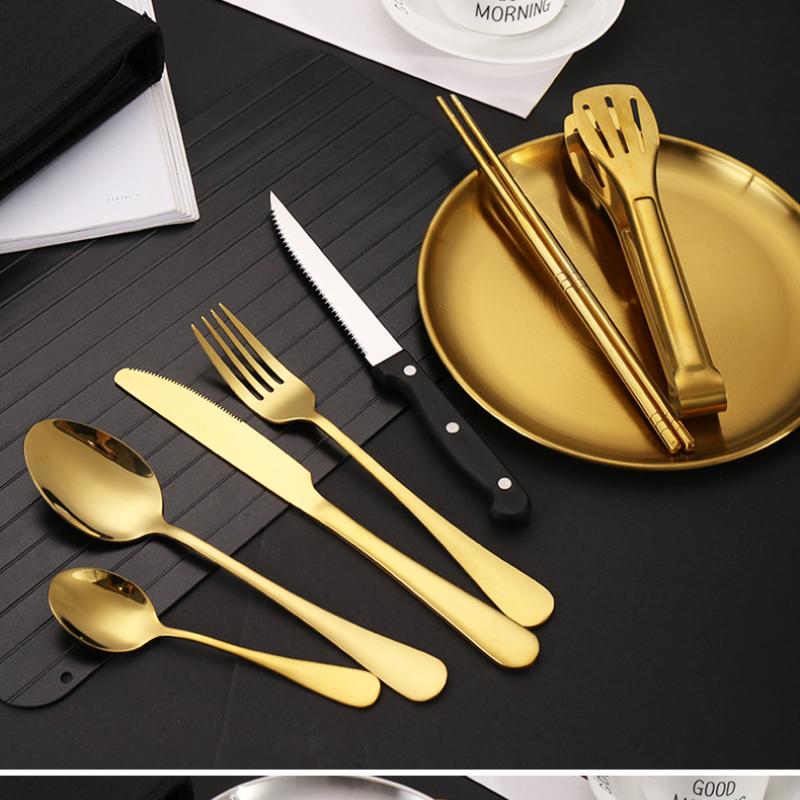 Outdoor Stainless Steel Tableware Set Portable Travel Knife and Fork Camping High-end Barbecue Plate Food Clip Spoon Set