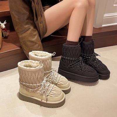 Kältefeste Schneestiefel Damen Winter Samt verdickt warm große Baumwollstiefel Damenschuhe neue Plateau kurze Stiefel