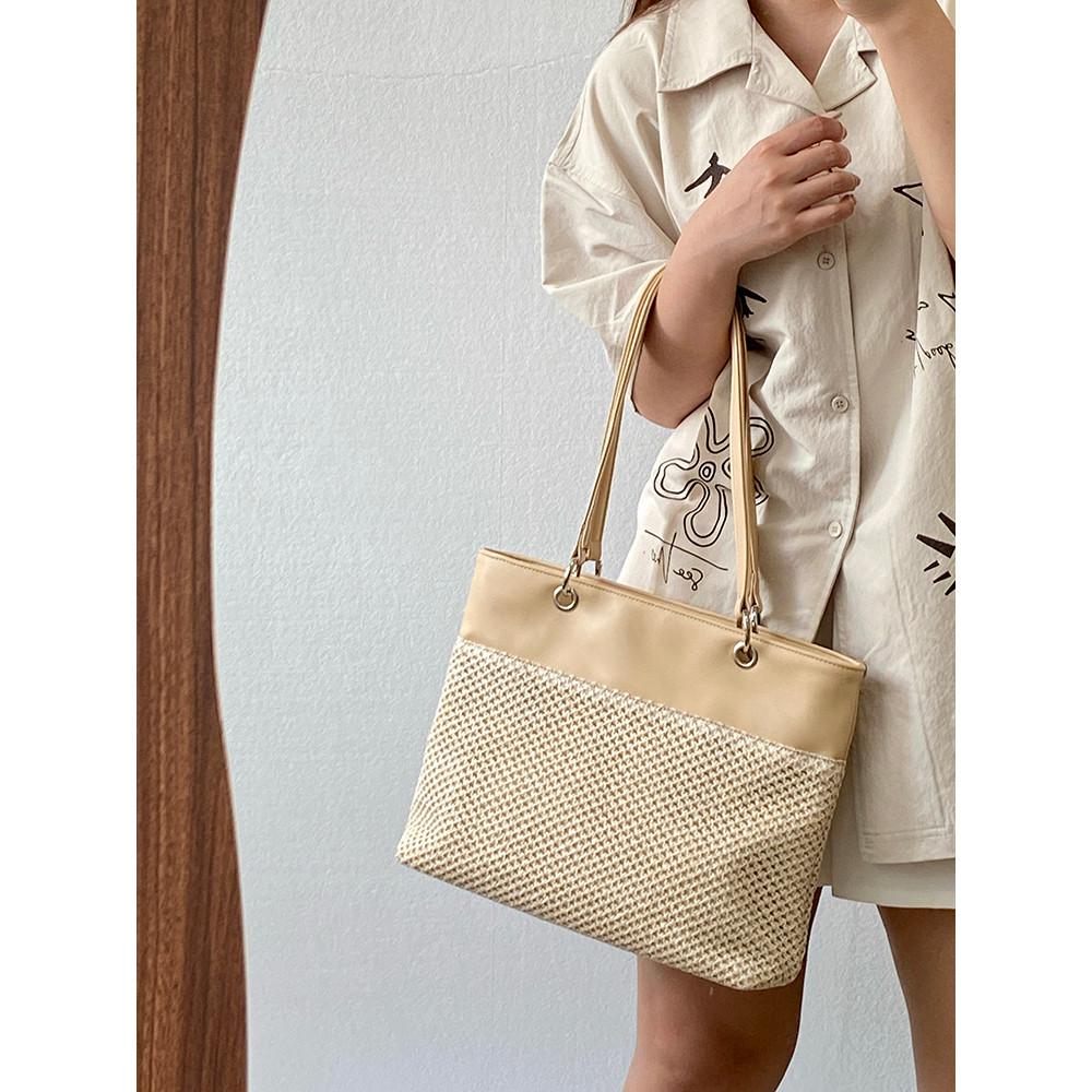 IELGY Ladies Tote Bag Seasonal Woven Gentle Style Large Capacity Casual Portable