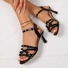 Women's High Heels Summer New Round Toe Open Toe Cross Slim Strap One Buckle Strap Non-slip Stiletto Sandals