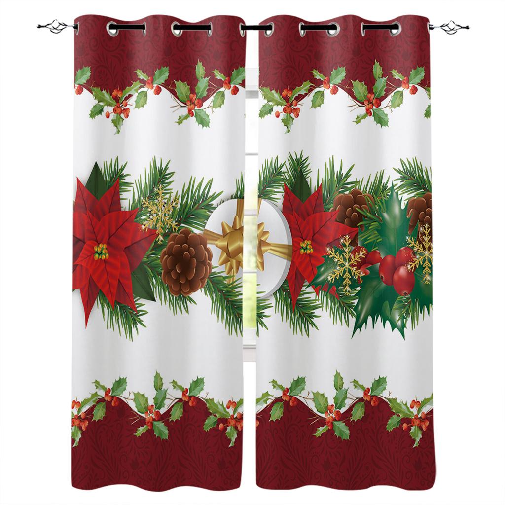 Cartoon Cute Shine Christmas Tree Red Girl Window Curtains For Kids Bedroom Living Room Bathroom Kicthen Door Hall Home Decor 2P